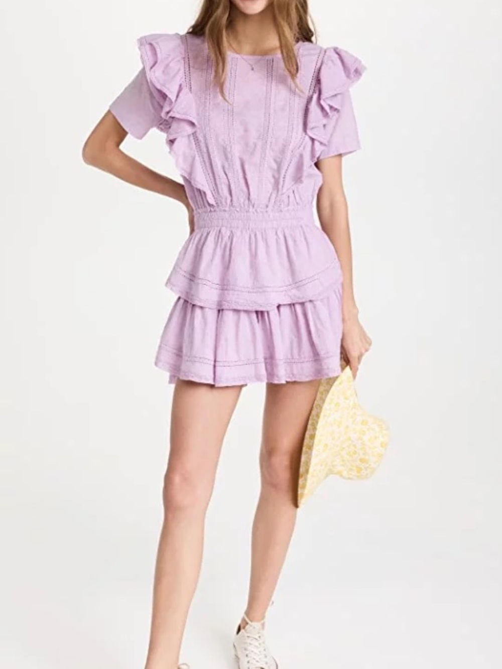 LoveShackFancy Women's Natasha Ruffle Tiered Mini Dress Wisteria Lavender M